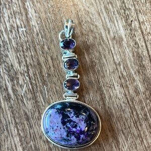 Vintage 1984 sterling silver, amethyst and charoite pendant. This is stunning.